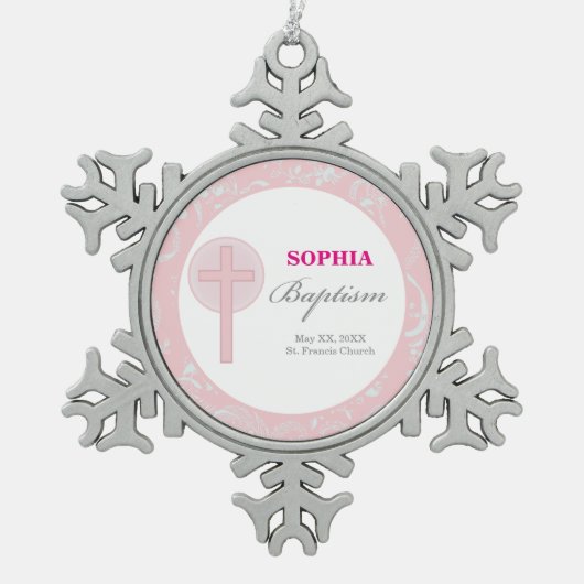 Ornement Flocon De Neige Pink Lace Girl Baptême (Devant)
