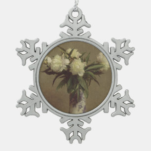 Ornement Flocon De Neige Pivoines dans un vase bleu et blanc