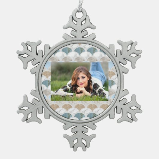 Ornement Flocon De Neige plage aqua bleu marbre blanc pastel pèse-sirène (Devant)