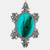 Ornement Flocon De Neige Plume turquoise de paon (Gauche)