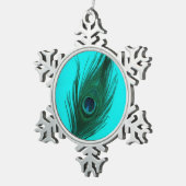 Ornement Flocon De Neige Plume turquoise de paon (Vue impression)