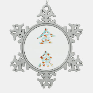 Ornement Flocon De Neige Poisson d'or en caractères chinois "Kingyo" (bleu)
