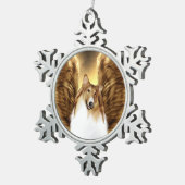 Ornement Flocon De Neige Portrait Ange Collie ailé sur Or (Vue impression)