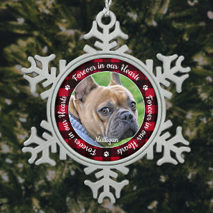 Ornement Flocon De Neige Pour toujours dans nos coeurs Rouge Plaid Pet Dog