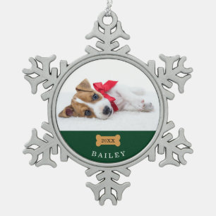 Ornement Flocon De Neige Premier Noël de votre chien   Vert avec photo