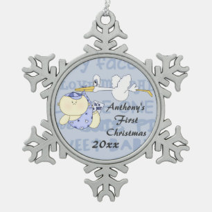 Ornement Flocon De Neige Premier Noël du bébé/Personnaliser de la cigogne N