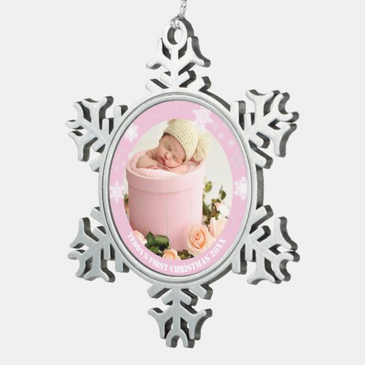 Ornement Flocon De Neige Premier Noël du bébé rose mou (Vue impression)