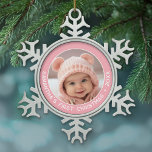 Ornement Flocon De Neige Premier Noël du bébé - Simple Pastel Rose Girl<br><div class="desc">Ajoutez une photo à ce joli ornement de vacances - parfait pour les petites filles. Une simple bordure rose pâle rend un ornement mémorable pour votre arbre. Une police minimale moderne pour l'année avec un endroit pour télécharger 1 photo carré.</div>