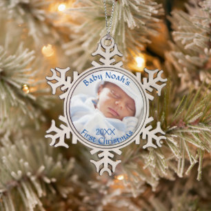 Ornement Flocon De Neige Premier ornement bleu de Noël du bébé