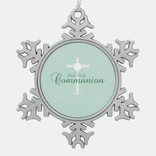 Ornement Flocon De Neige Première Sainte Communion, écriture en vert doux (Devant)