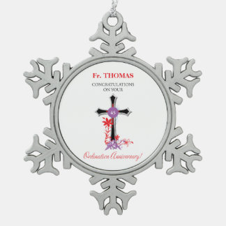 Ornement Flocon De Neige Priest 45ème anniversaire de l'Ordination Croix no