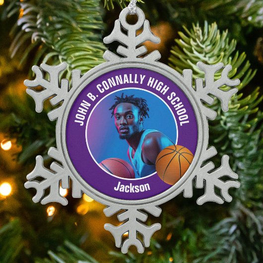 Ornement Flocon De Neige Purple Basketball Player Photo Keepsake Gift