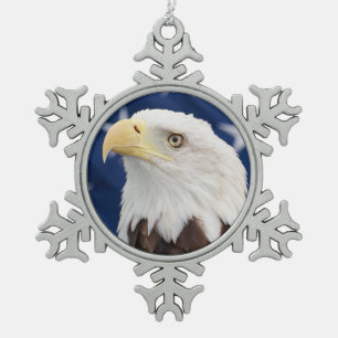 Ornement Flocon De Neige Pygargue à tête blanche avec le drapeau américain