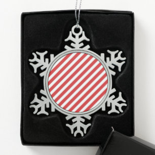 Ornement Flocon De Neige Rayures diagonales rouges et blanches