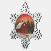 Ornement Flocon De Neige Red Barn with Star and Trees Farmhouse Monogram (Vue impression)