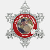 Ornement Flocon De Neige Red Baseball Player Photo Custom High School (Devant)
