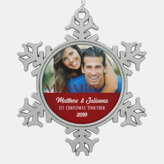 Ornement Flocon De Neige Red Damask 1er Christmas Together Photo (Devant)