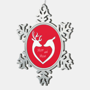 Ornement Flocon De Neige Red & White Mr & Mme Deer Couple