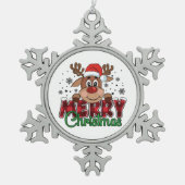 Ornement Flocon De Neige Rennes de fête, Joyeux Noël (Devant)