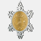 Ornement Flocon De Neige Rennes d'or et couronne Noël (Vue impression)