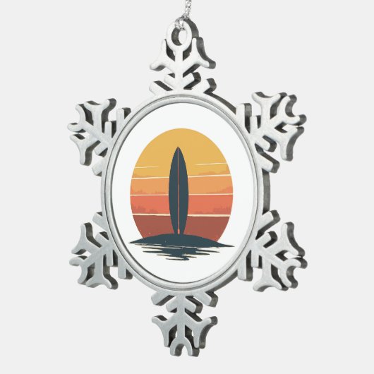 Ornement Flocon De Neige Retro Sunset Surfboard (Vue impression)