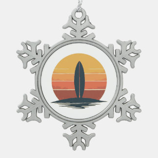 Ornement Flocon De Neige Retro Sunset Surfboard