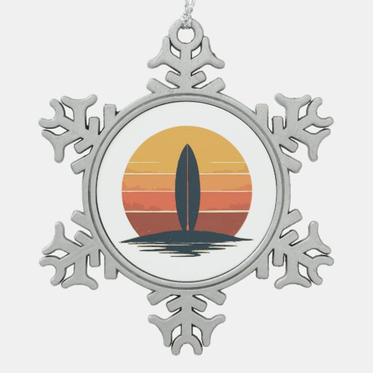 Ornement Flocon De Neige Retro Sunset Surfboard (Devant)