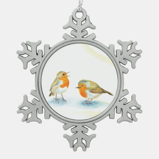 Ornement Flocon De Neige Robins rouges en hiver (Devant)