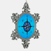 Ornement Flocon De Neige Rose de boussole bleu (Gauche)