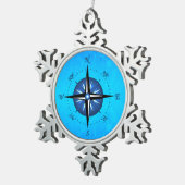 Ornement Flocon De Neige Rose de boussole bleu (Vue impression)