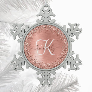 Ornement Flocon De Neige Rose Gold brossé Parties scintillant métallique No