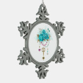 Ornement Flocon De Neige Roses turquoise avec touches (Gauche)