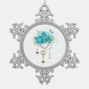 Ornement Flocon De Neige Roses turquoise avec touches