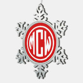 Ornement Flocon De Neige Rouge Blanc 3 Monogramme Initiale Cercle Fonte DIY (Vue impression)