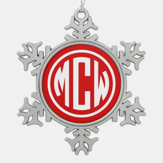 Ornement Flocon De Neige Rouge Blanc 3 Monogramme Initiale Cercle Fonte DIY (Devant)