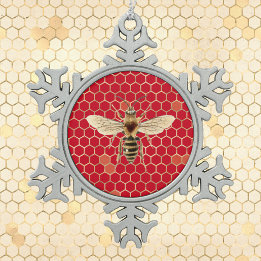 Ornement Flocon De Neige Royal Bee et Honeycomb sur rouge