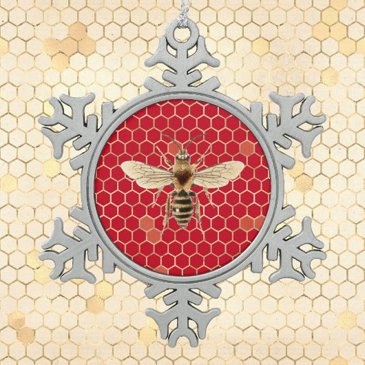 Ornement Flocon De Neige Royal Bee et Honeycomb sur rouge