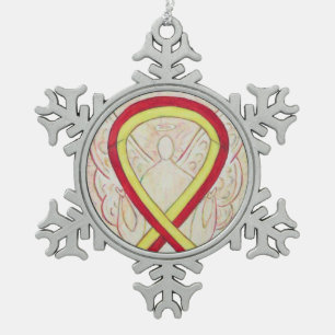 Ornement Flocon De Neige Ruban de sensibilisation rouge et jaune Ange Ornem