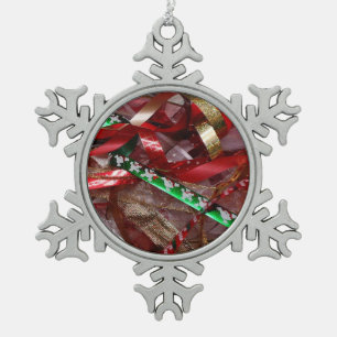 Ornement Flocon De Neige Rubans de Noël Rouge Vert et Or Vacances