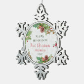 Ornement Flocon De Neige Rustic Newlywees 1er Noël Milestone Keepsaké (Vue impression)