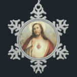 Ornement Flocon De Neige Sacré Coeur de Jésus<br><div class="desc">Belle image vintage du Sacré Coeur de Jésus</div>
