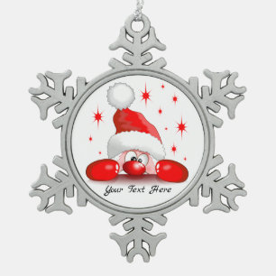Ornement Flocon De Neige Santa Cartoon Cute Peeking Character © BluedarkArt