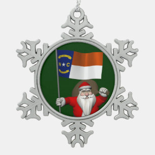 Ornement Flocon De Neige Santa Claus With Ensign Of North Carolina