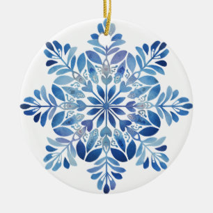 Ornement flocon de neige Sapin Bleu Noël feuille
