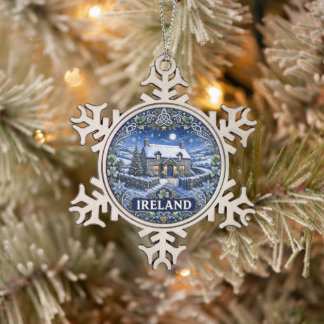 Ornement Flocon De Neige Scène de cottage de vacances en Irlande