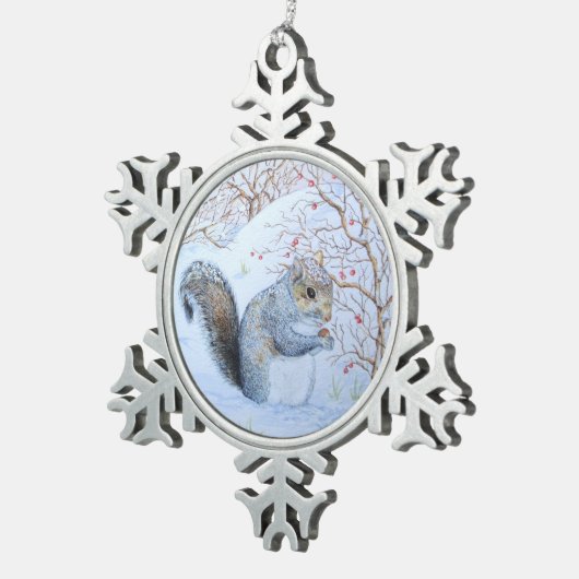 Ornement Flocon De Neige scène de neige d'écureuil gris (Vue impression)