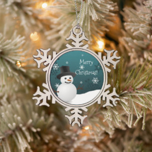 Ornement Flocon De Neige Scène d'hiver de Snowman turquoise Ornement de fl