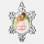 Ornement Flocon De Neige Script First Christmas Engagé Holiday Photo (Vue impression)