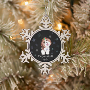 Ornement Flocon De Neige Shih Tzu joyeux et adorable avec nom de chien floc