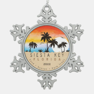 Ornement Flocon De Neige Siesta Key Florida Beach Retro Sunset Souvenir 60s